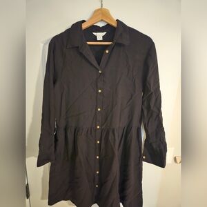 Black Button-Down Tiered Shirt Dress - Casual and Chic!